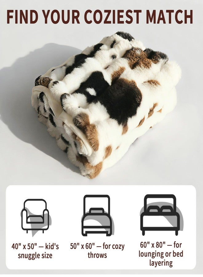 Fruaros Cow Print Faux Fur Throw Blanket for Couch - 1000GSM Soft & Fluffy Cow Blanket for Bed, Sofa & Living Room, Warm Cozy Cow Gift for Women, 50x60 Inches Black to White Ombre with Brown Undertones - Image 3